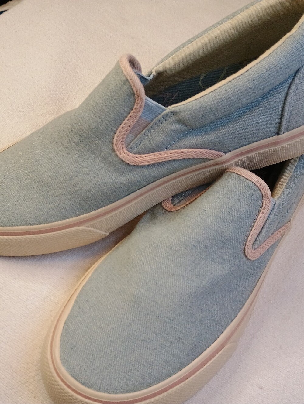Sperry Men Denim 7 1/2 Sneaker Shoe Pride Blue Distressed Boat Quote on Sole